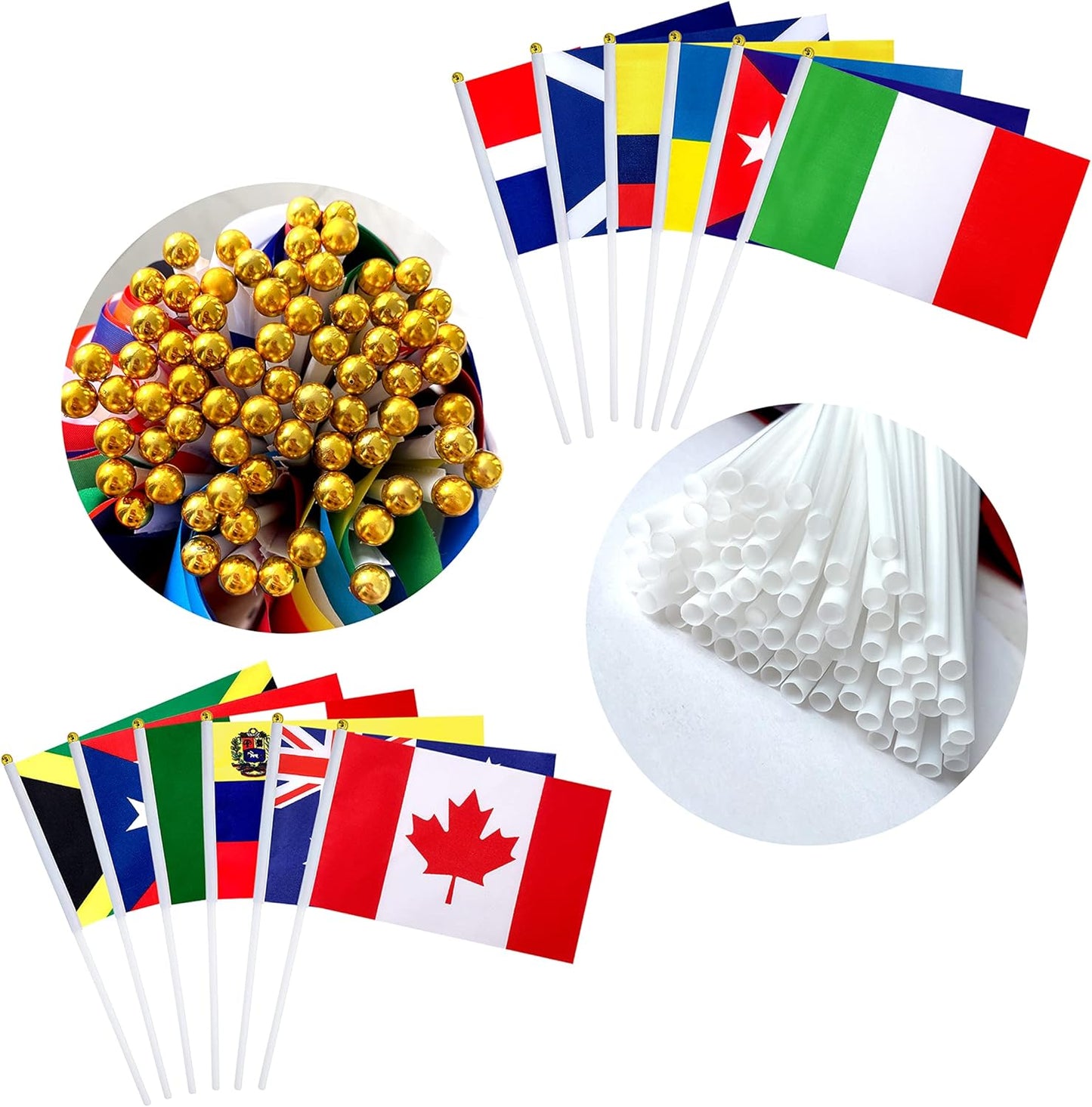200 Countries International Stick Flags of the World Small Mini Hand Held Flags for Olympics,International Festival,8.2 x 5.5 Inch
