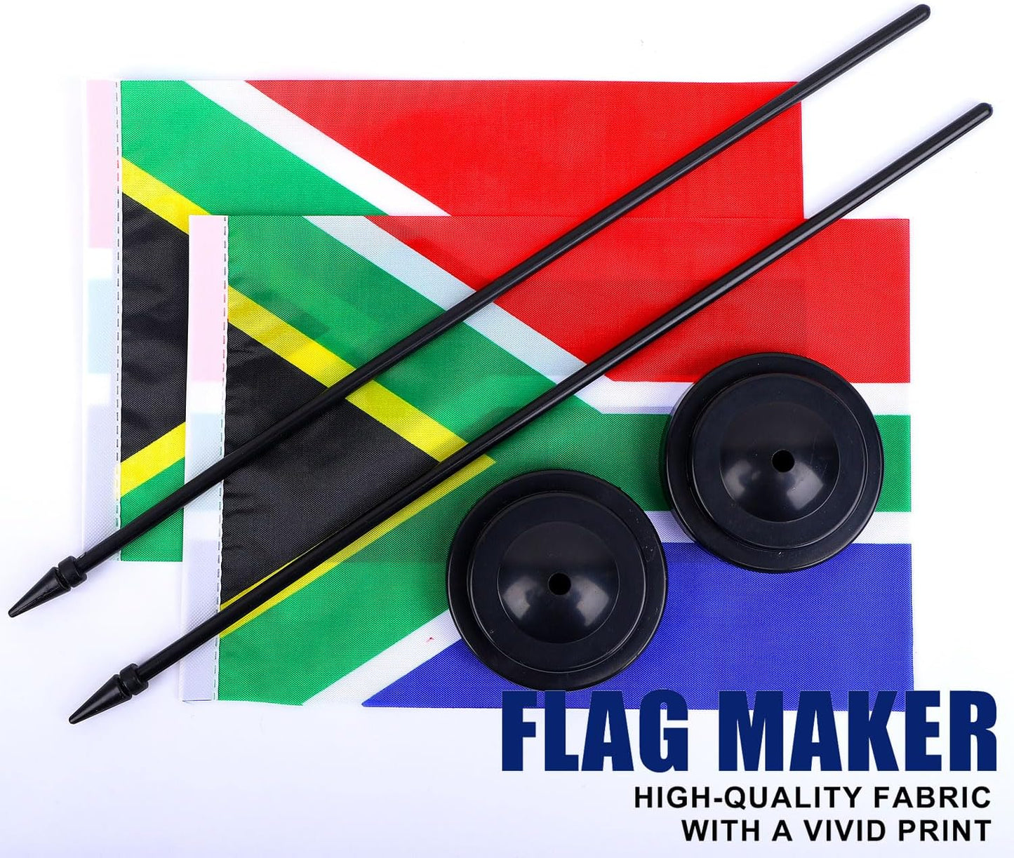 South Africa Desk Flag 12" Solid Pole Deluxe Set South African Flags Banner Mini Small South Africa Office Table Flags with Black Stand Base Desktop Decorations(2Pack)