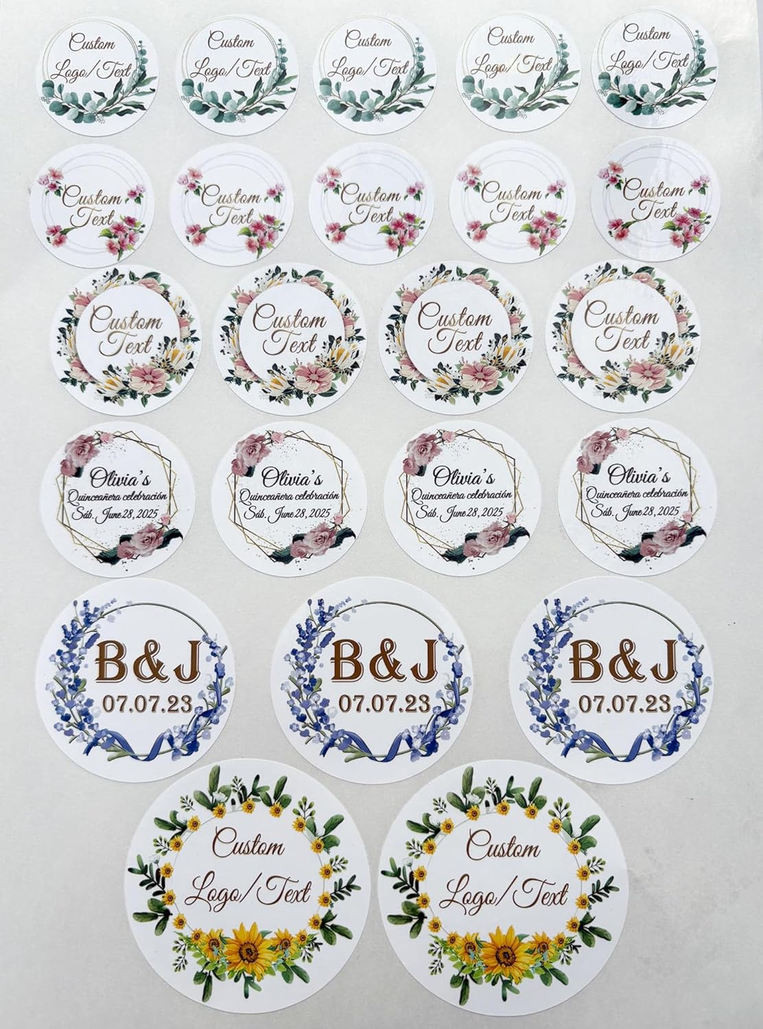 Premium Custom Stickers Labels - Personalized Stickers for Businesses Logo and Name. Birthday Pets and Label Product Boxes Wedding Favors Waterproof Labels (Wreath 5, 4 inch)