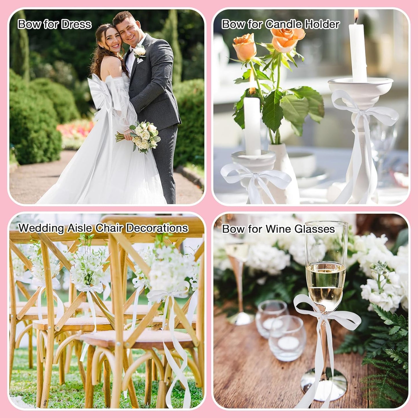 Big Bow with 24 Pcs Chair Ribbon Wedding Aisle Decorations, 78x18 inch Giant Bow for Backdrop Detachable Bow for Dress, Pew Bows Sashes for Chair Wedding Ceremony Outdoor Party (White)