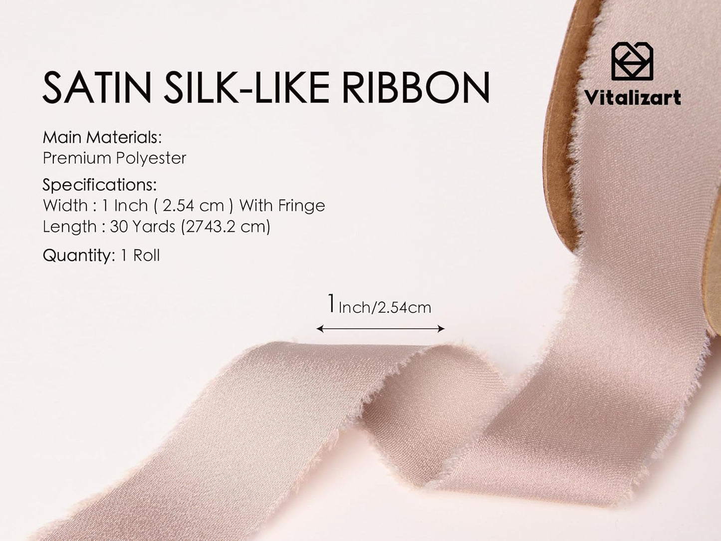 Vitalizart Silk Satin Ribbon 1 inch x 30 Yard Nude Handmade Frayed Ribbons for Gift Wrapping Baby Shower Wedding Bridal Bouquets Holiday Decor
