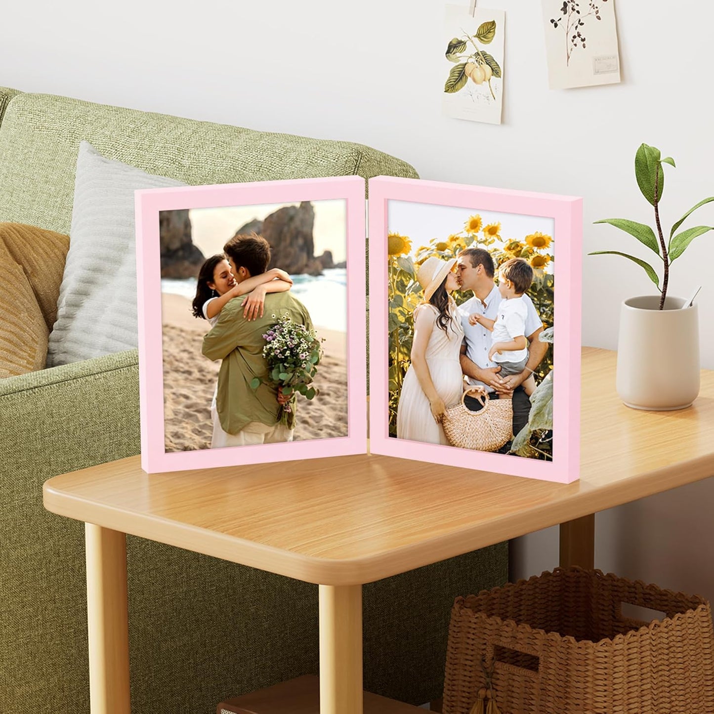 decorUhome Double 8X10 Picture Frame Vertical, Engineered Wood Bifold Photo Frame with Plexiglass for Tabletop Display, 8X10, Pink