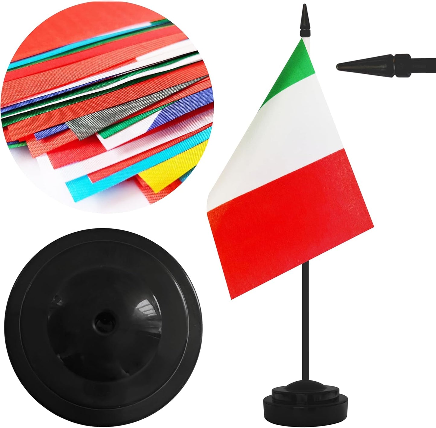 2 Pack Italy Desk Flag Set, Italian Desktop Small Miniature Table Office Flag with 12" Black Pole and Black Base, Offices, Classroom, Home, Festival Decoration (Italy)