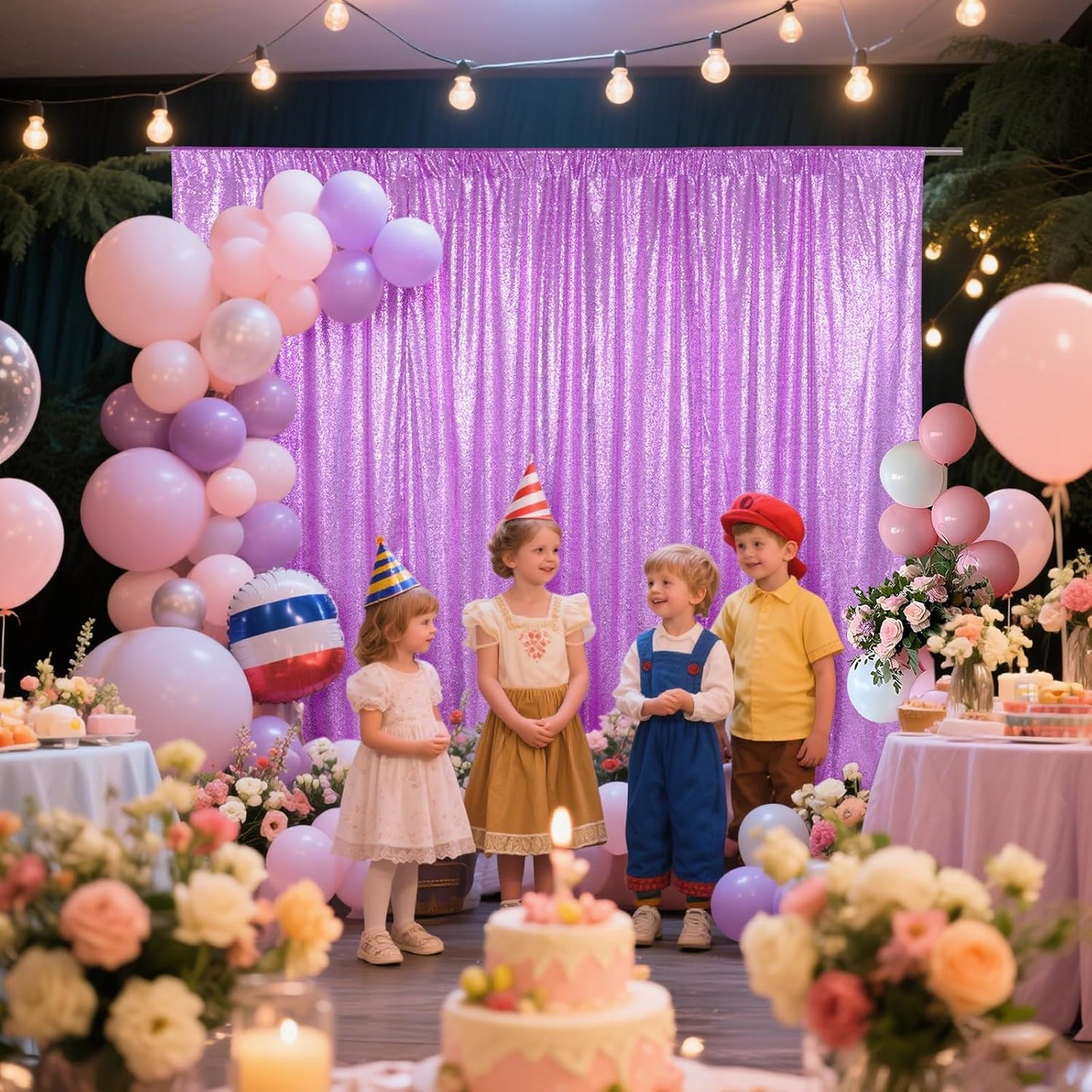 SquarePie Sequin Backdrop Curtain Not See Through Thick Glitter Background for Party 8FT x 10FT Lavender