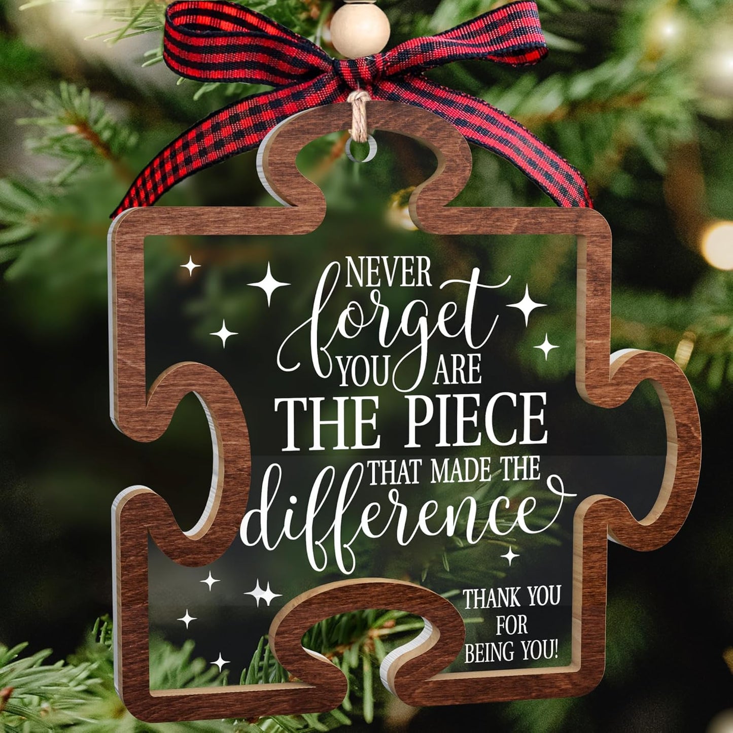 Pawzity Thank You Gifts - Never Forget You are The Piece That Made The Difference Ornaments - Appreciation Gift for Women Coworker Friend Teacher Boss Nurse - Wood Acrylic Thank You Christmas Ornament