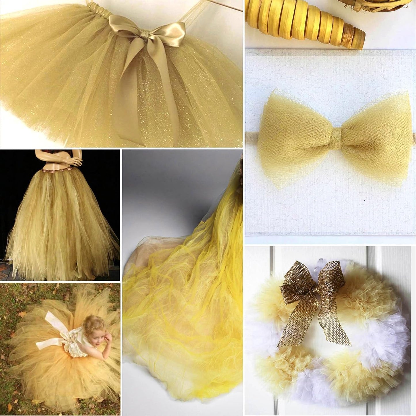 Tulle Fabric Rolls 54 Inch by 40 Yards Tulle Bolt Spool for Wedding Christmas Decorations DIY Tutu Baby Shower Table Skirt Ceiling Decor Birthday Party Craft Supplies (Antique Gold)