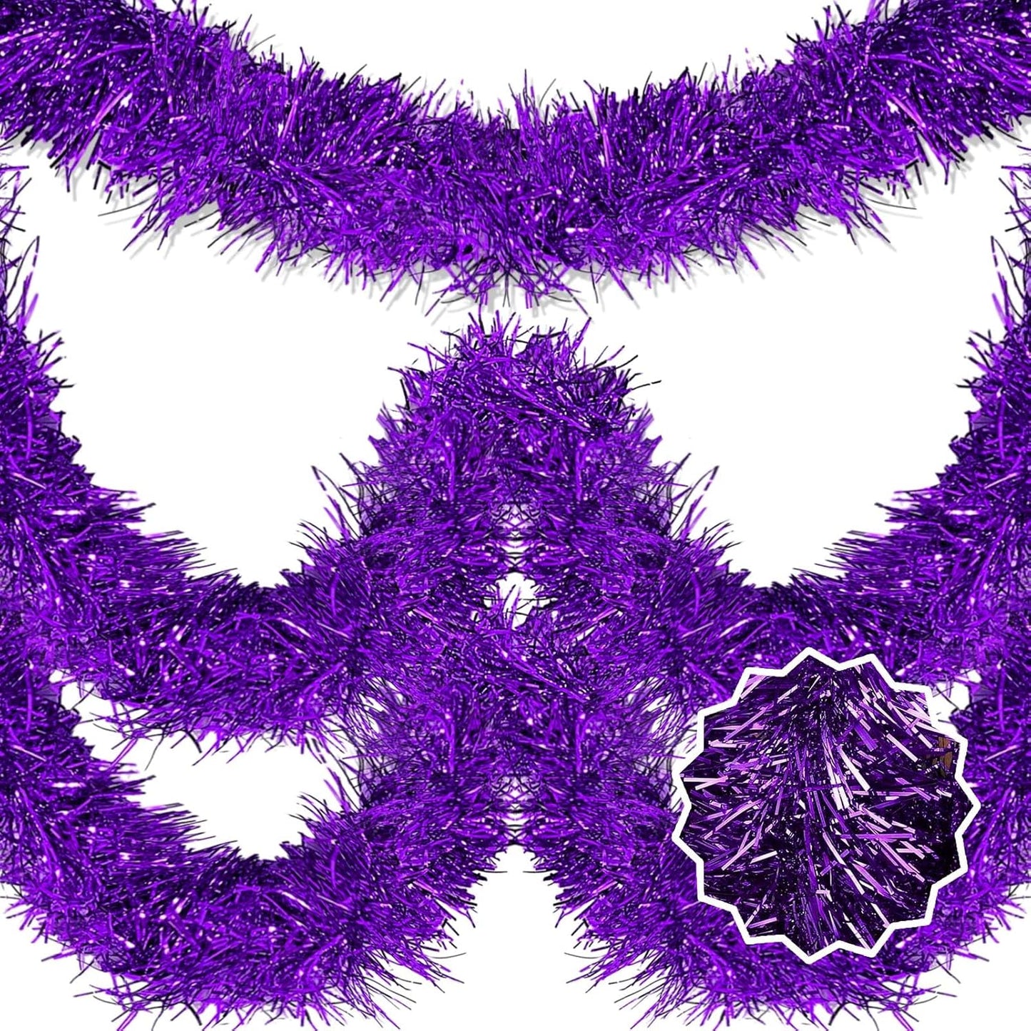25 Feet Purple Christmas Tinsel Garland, Metallic Foil Twist Banner Wall Hanging Tinsel Streamers Backdrop for Parade Floats, Christmas, Mother's Day, Birthday Party Decorations(4in x 25ft)
