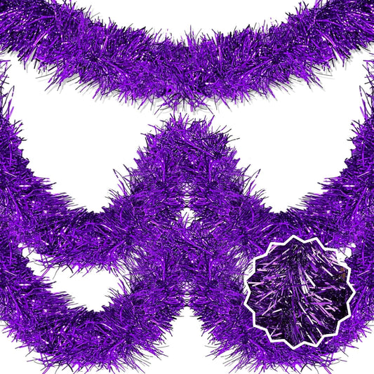 50 Feet Purple Christmas Tinsel Garland, Metallic Foil Twist Banner Wall Hanging Tinsel Streamers Backdrop for Parade Floats, Christmas, Mother's Day, Birthday Party Decorations(2in x 50ft)