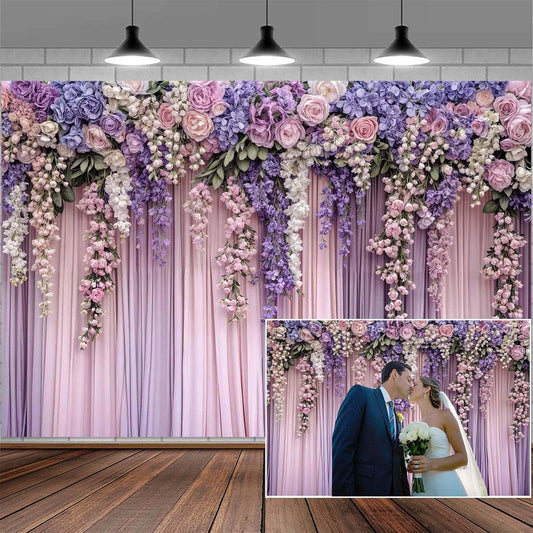 8x6ft Purple Flower Wedding Photography Backdrop Lavender Floral Wedding Bridal Photography Backdrop Anniversary Birthday Baby Shower Girl Party Banner Photo Booth Props Background Wall Decor