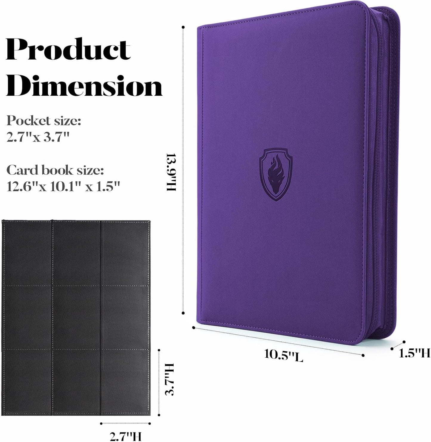 Premium Zip Card Binder, Fabmaker 9 Pocket Trading Card Binder, PU Cover Zipper Card Collection Album, Sturdy 360 Side-Loading Card Folder Holder for MTG, TCG, Game Cards, Sports Cards, Purple