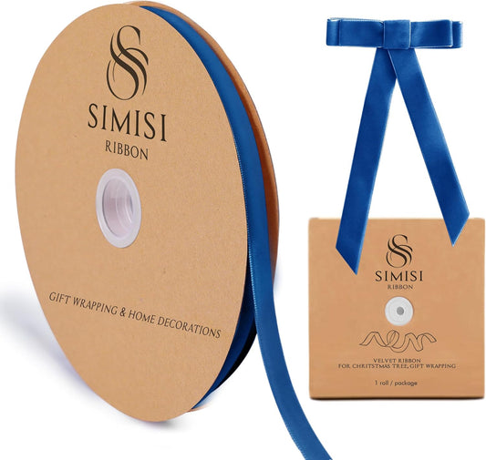 Royal Blue Velvet Ribbon 3/8'' 25 Yards for Christmas Tree, Gift Wrapping, Flower Bouquet, Wreath Decorations, Bow Making