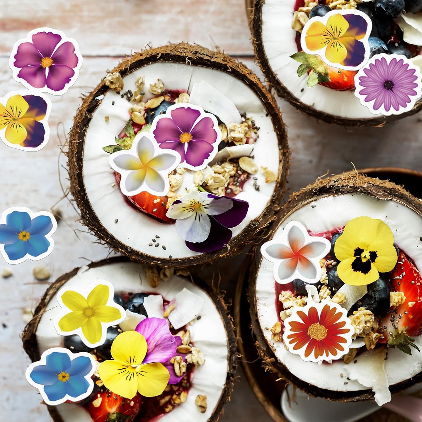 48 Edible Flowers Cupcake Toppers Edible Hawaii Flowers Cupcake Decor Wafer Paper Tropical Luau Flowers Cupcake Picks for Flowers Theme Wedding Birthday Party Decor Supplies