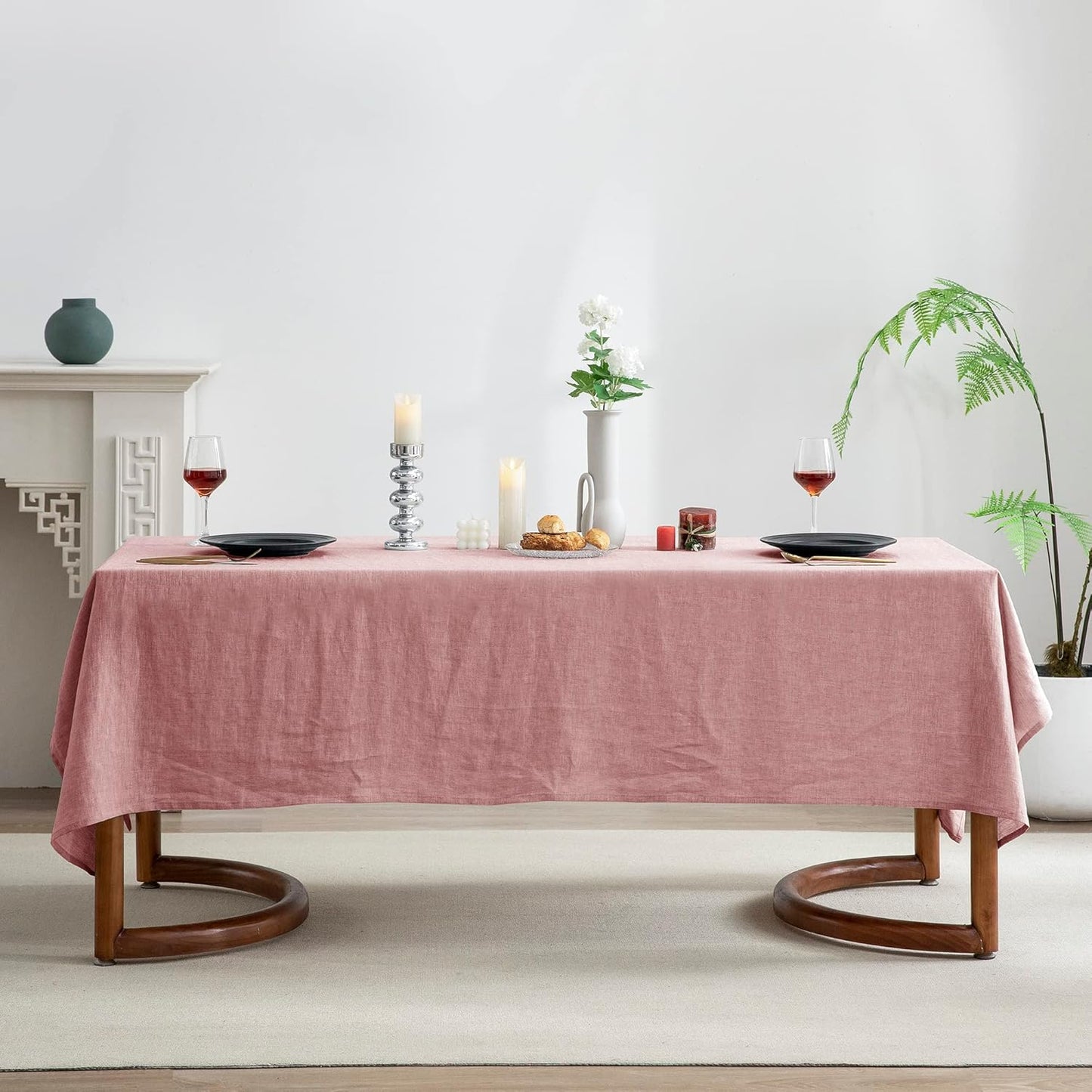 EVERLY 100% Pure Linen Rectangle Tablecloths 60x84Inches for Dining,Buffet Parties,Picnic,Events,Weddings and Restaurants,Decorative Halloween,Thanksgiving Machine Washable Tablecloths-Muddy Pink