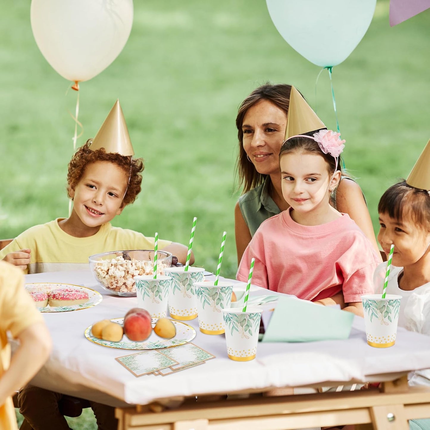 280 Pcs Greenery Plates and Napkins Party Supplies - Serves 35 People - Sage Green Gold Paper Plates Party Cups Forks Knives Spoons Straws Greenery Theme for Baby Showers, Bridal Showers, Tea Parties