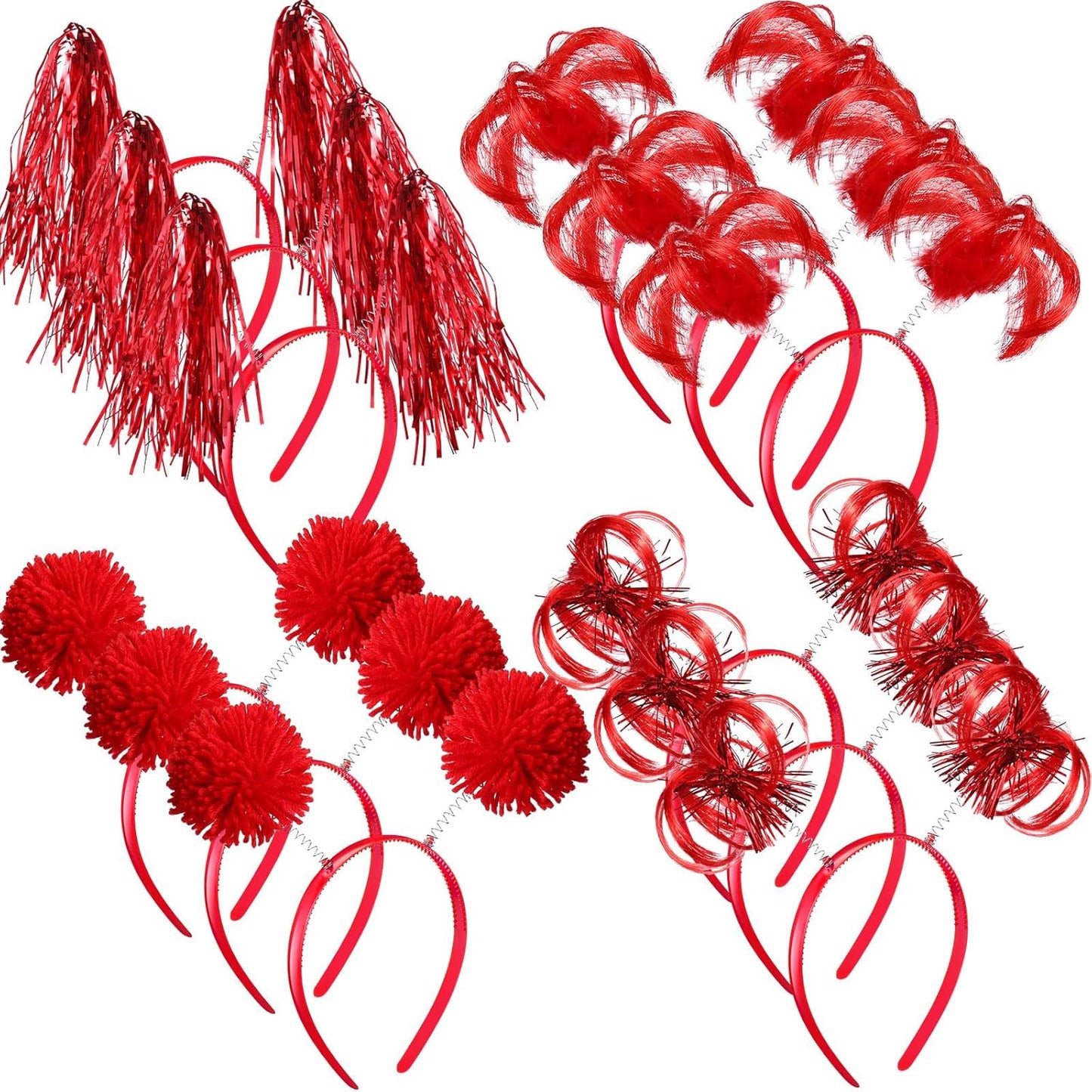Censen 12 Pcs Halloween Pom Pom Party Headbands Tinsel Ponytails Spirit Head Bopper Headwear for Christmas Birthday Holiday