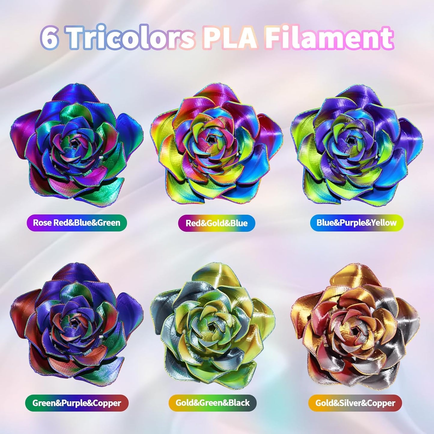 YOUSU 3D Printer Filament 1.75MM Silk PLA Filament Rainbow Color, 10 * 250g Pack Filament Bundle for 3D Printer.