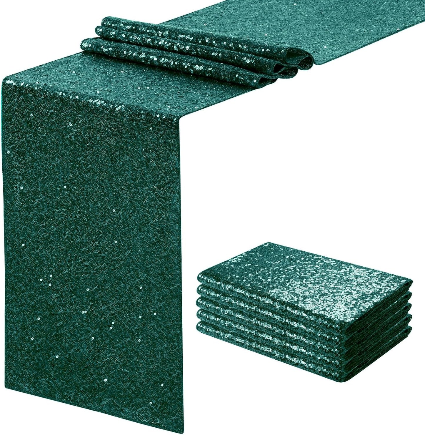 Sequin Table Runners 5 Pieces Emerald Green Table Runners 12x72 Inch Glitter Dining Table Cover for Party Wedding Birthday Reception Banquet Decoration Spring Party Chair Sashes