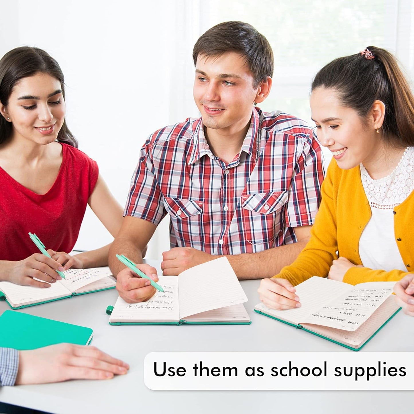 feela 5 Pack Notebooks Journals Bulk, Hardcover Notebook Classic Ruled Lined Journals with Pen Holder for Women Girls School Business Supplies, with 5 Black Pens, 120 GSM, 5.1”x8.3”, A5, Aqua