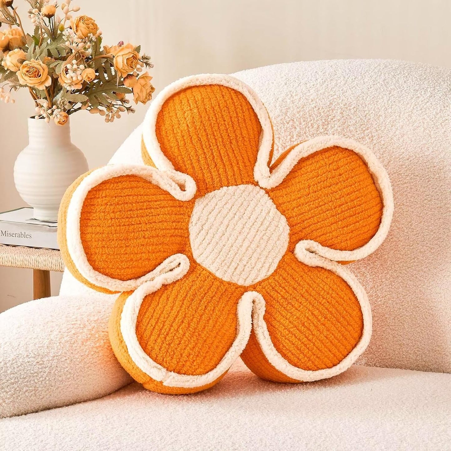 Soft Flower Shaped Floor Cushion, Plush Pillow for Sofa Couch Bed (13.7 Inch, Orange)