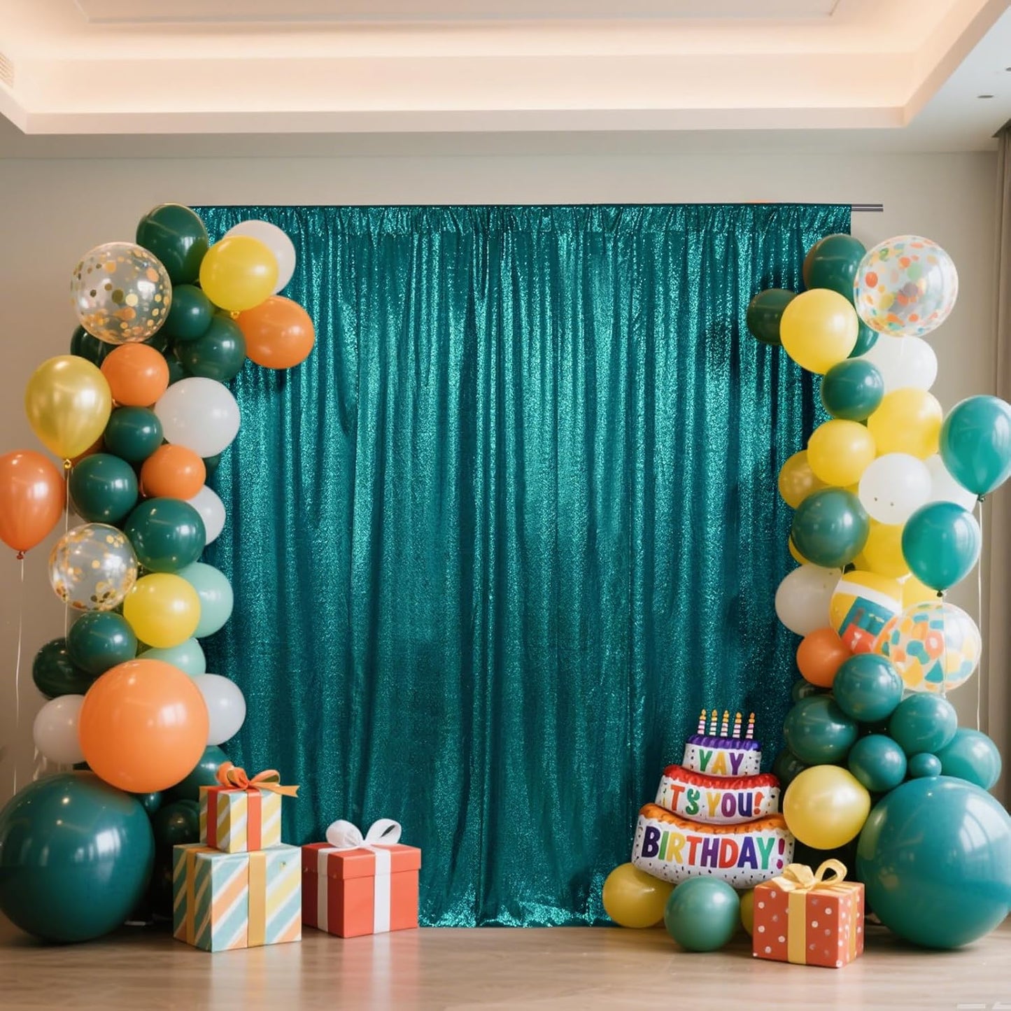 SquarePie Sequin Backdrop Curtain Not See Through Thick Glitter Background for Party 6FT x 6FT Teal