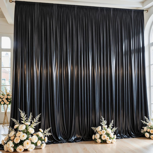 10x10 ft Black Glitter Backdrop Curtain for Parties, Wrinkle Free Satin Photo Backdrop Drapes 2 Panels 5x10FT Shimmer Back Drop Cloth for Wedding Birthday Halloween Photography Background Decor