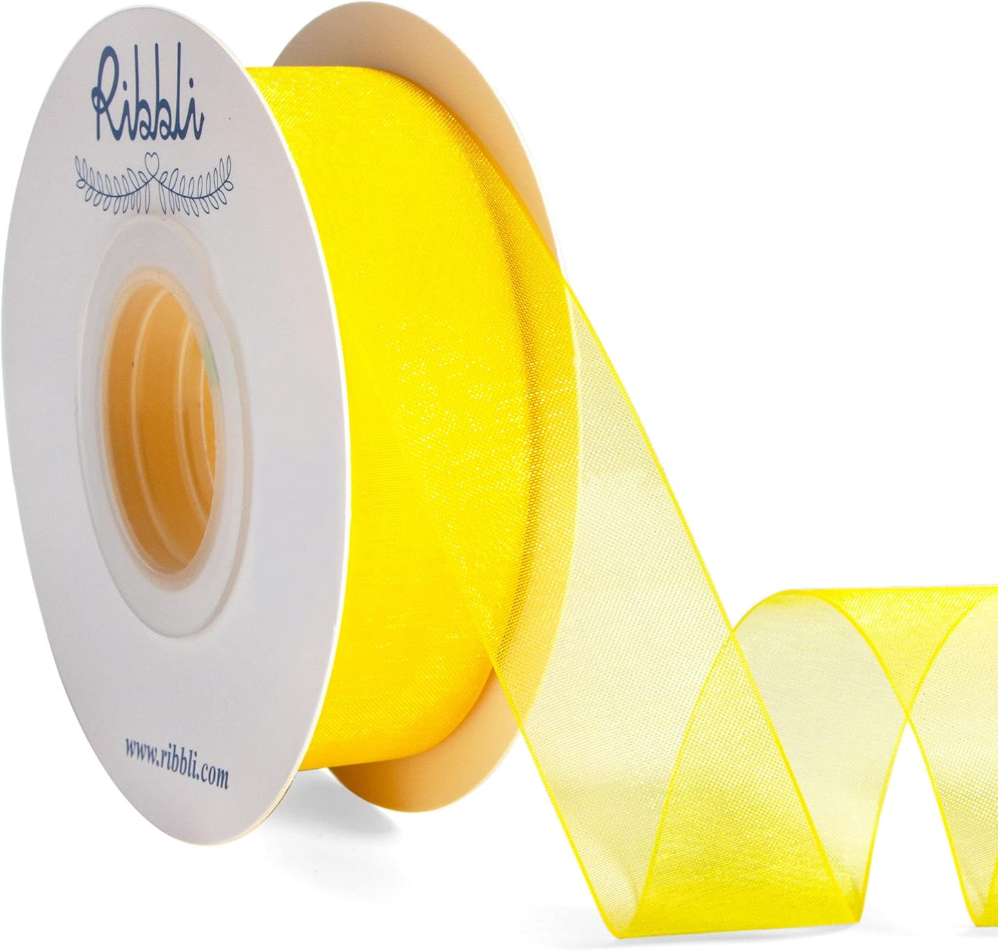 Ribbli Daffodil Yellow Organza Ribbon,1 Inches x Continuous 50 Yard,Yellow Sheer Ribbon for Gift Wrapping,Cookie Wrapping,Wedding Decoration,All Crafting and Sewing