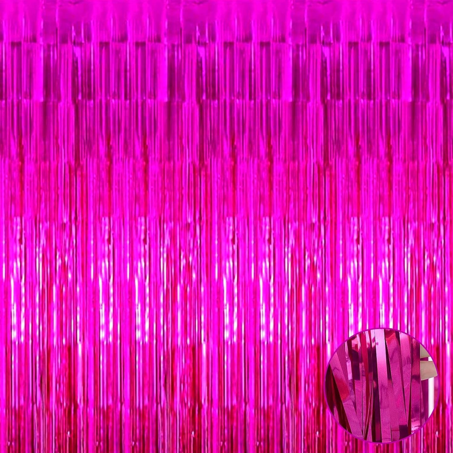 Pack Fuchsia Foil Fringe Curtain Backdrop, 3.28Ft x 9.84Ft Metallic Tinsel Foil Fringe Streamers Curtains Party, Photo Booth Props, Birthday, 2022 Graduation Decoration Supplies