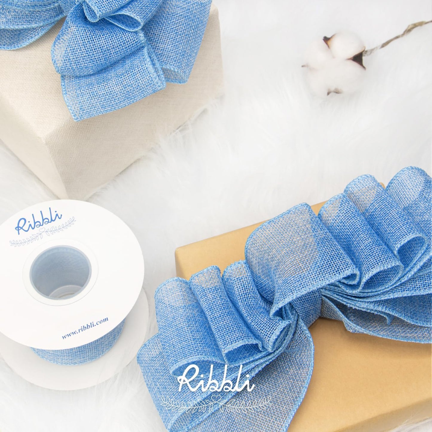 Ribbli Baby Blue Burlap Wired Ribbon, 2-1/2” Inch x Continuous 20 Yard, Wired Edge Ribbon for Wreaths,Big Bows,Tree Decoration,Outdoor Decoration