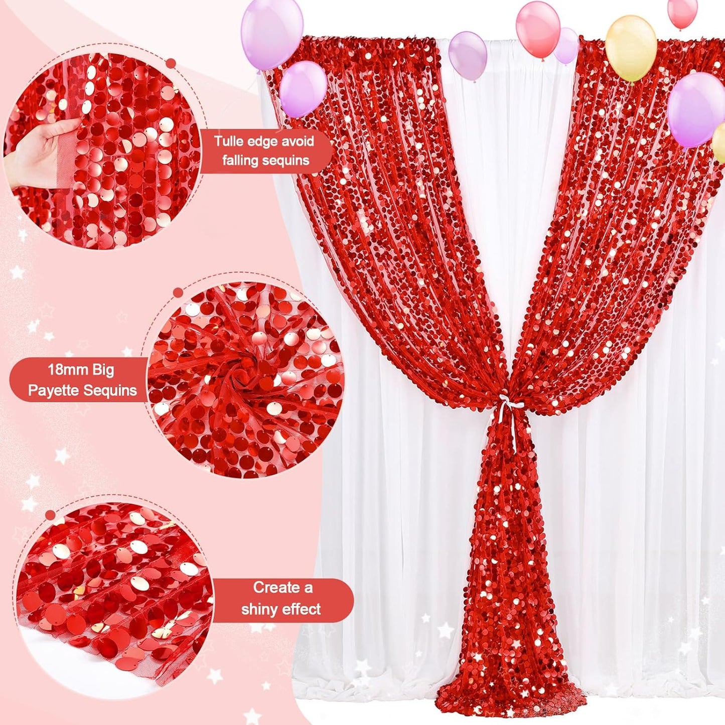 Red Big Payette Sequin Backdrop 4ftx8ft Glitter Drapes Panels Home Party Cake Table Background Curtains Decorations