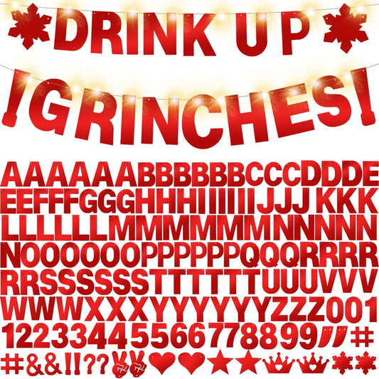 167Pcs DIY Glitter Customizable Banner Kit Custom Banner Happy Birthday DIY Letter Banners Happy New Year Personalized Banners Christmas Baby Shower Birthday Party Decorations Supplies(Shiny Red）