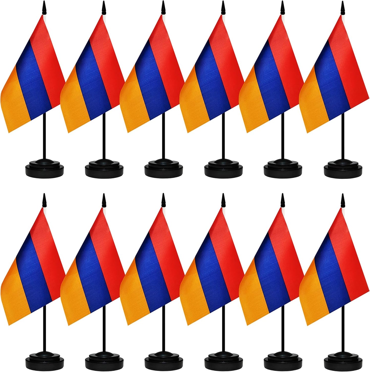 12 Pack Armenia Desk Flags Set, Armenian Small Mini Table Office Flags With 12" Solid Black Pole, Black Base and Spear Top, Miniature Desktop Flag, Home Decoration, Office Decoration, Festival