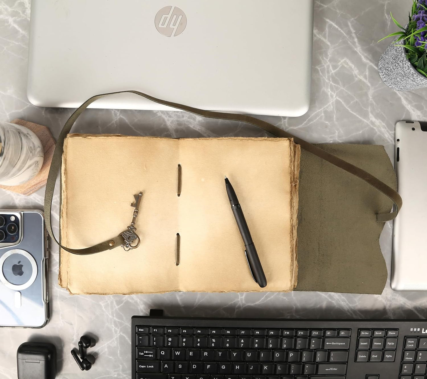 Leather Journal with Lined and Unlined Deckle Edge Paper 8x6 inch and Vintage Key | Handmade Writing Notebook Diary | Bound Daily Notepad for Men & Women Medium, Sketch/Writing pad for Artists