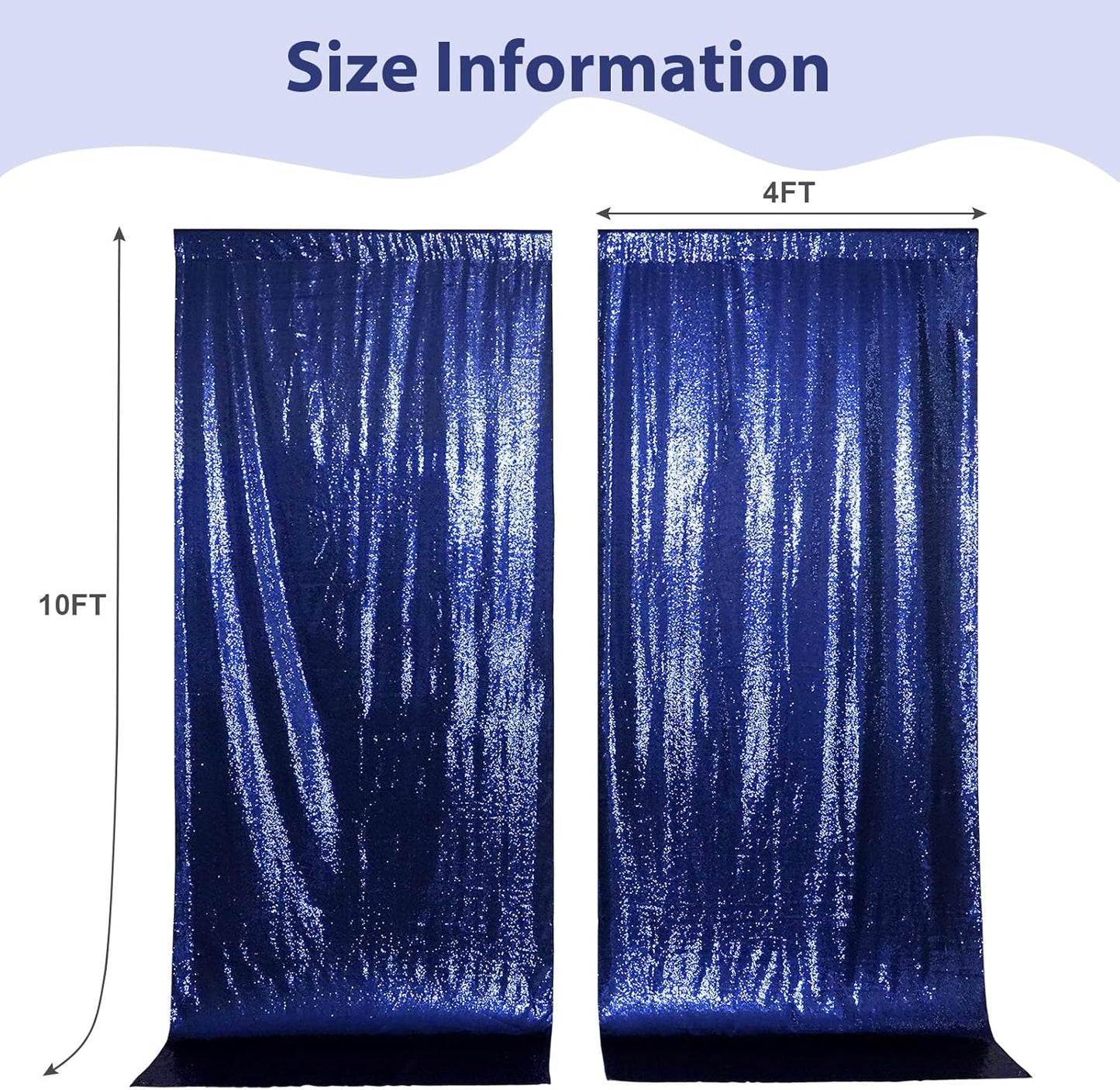 SquarePie Sequin Backdrop Curtain 8FT x 10FT Navy Blue Satin Backing Fabric Photography Background for Wedding Patry 4FT x 10FT 2 Panels