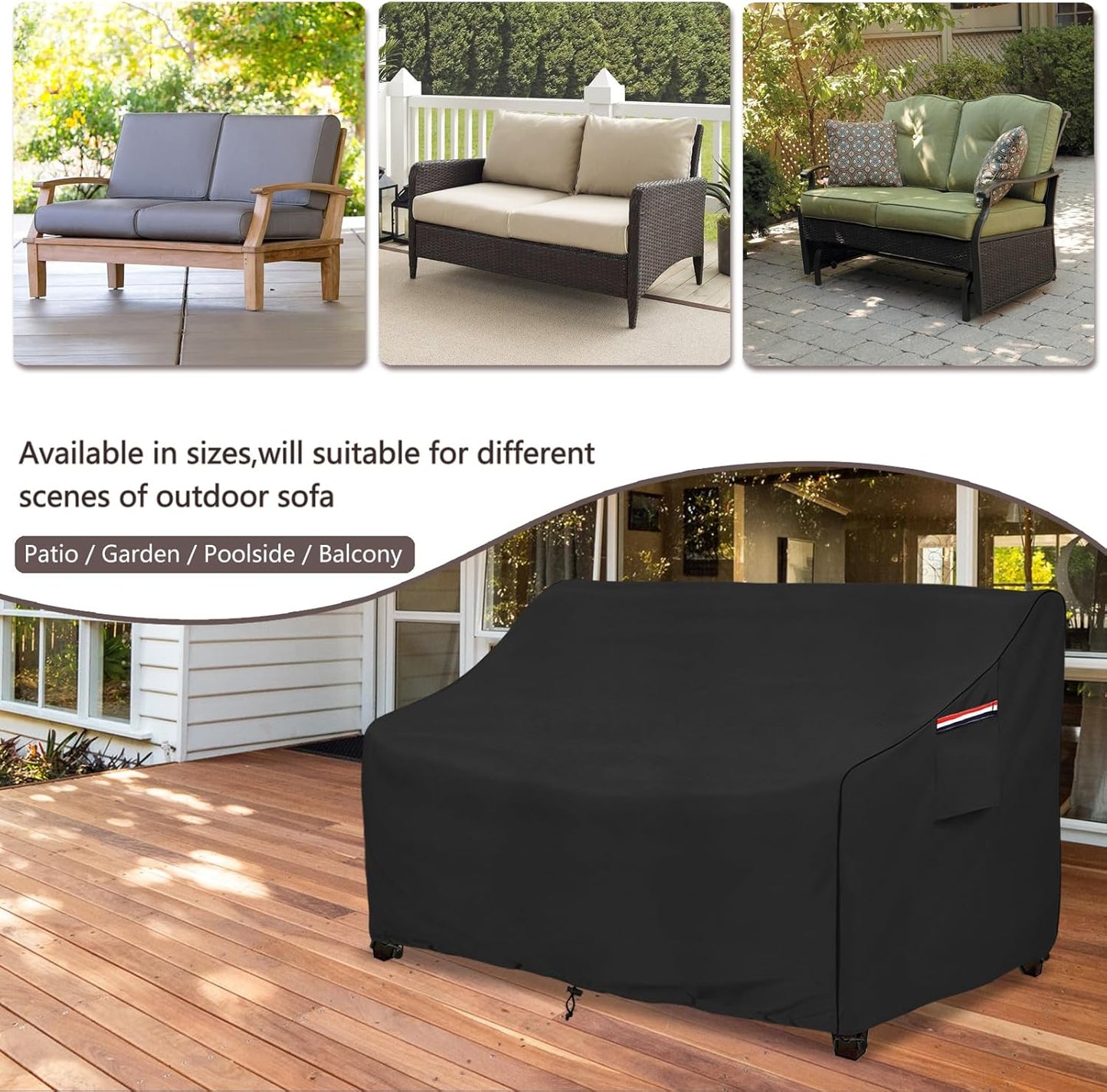 okcool Heavy Duty Patio Sofa Cover, 100% Waterproof 3-Seater Outdoor Sofa Cover Fits up to 85W x 38D x 35H Inches, Lawn Patio Furniture Covers,Black