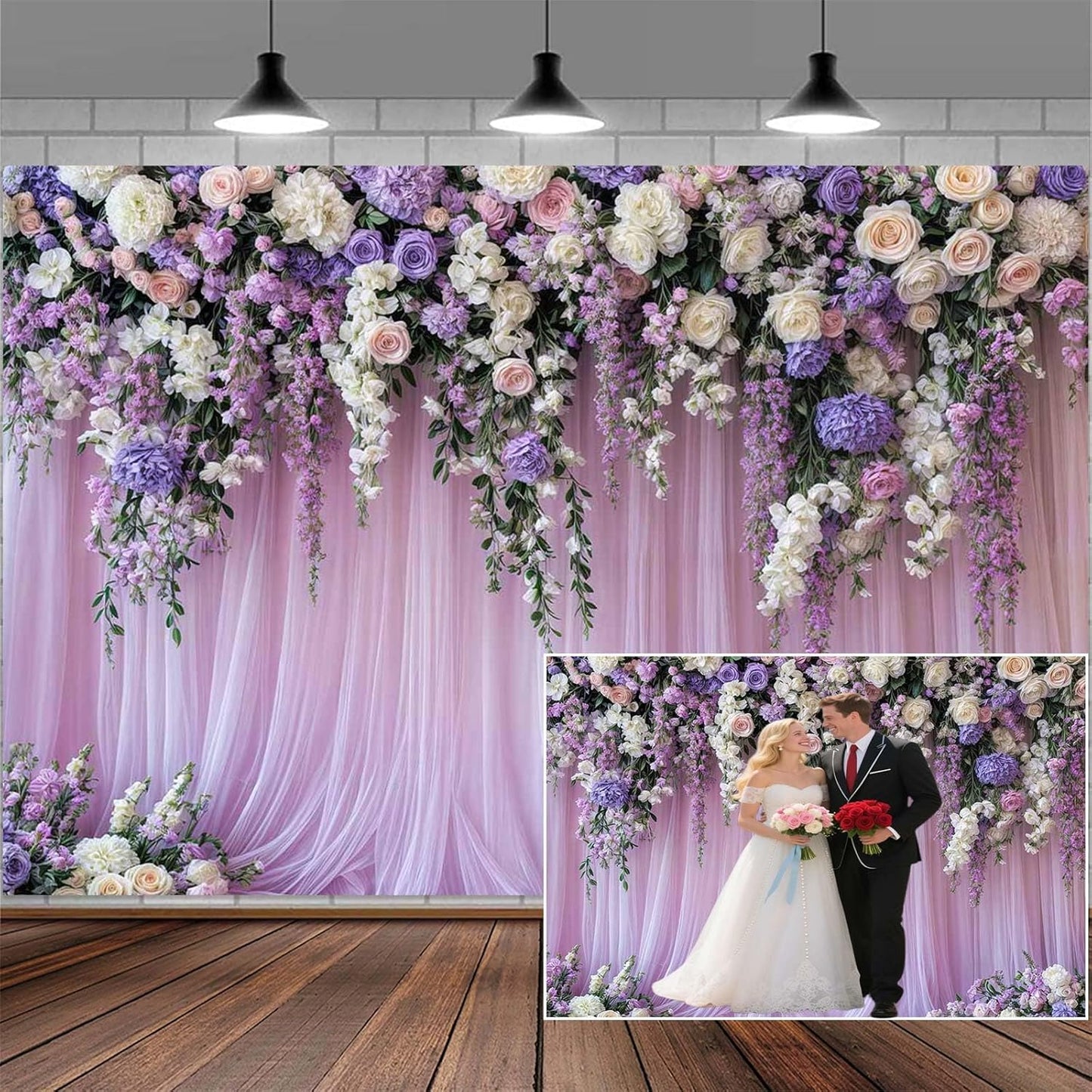 15x10ft Purple Lavender Floral Bridal Backdrop Wedding Flower Photography Backdrop for Girl Portrait Baby Shower Birthday Party Decor Banner Mother's Day Party Wall Backdrop Studio Photo Backgrounds