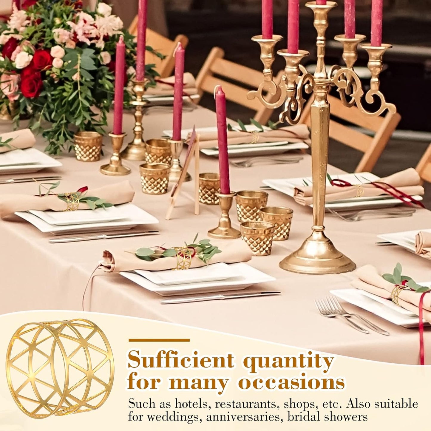 Bokon 50 Pcs Gold Napkin Rings Metal Leaf Napkin Holders Delicate Rings Bulk for Wedding Birthday Party Banquet Decoration(Hollow Out)