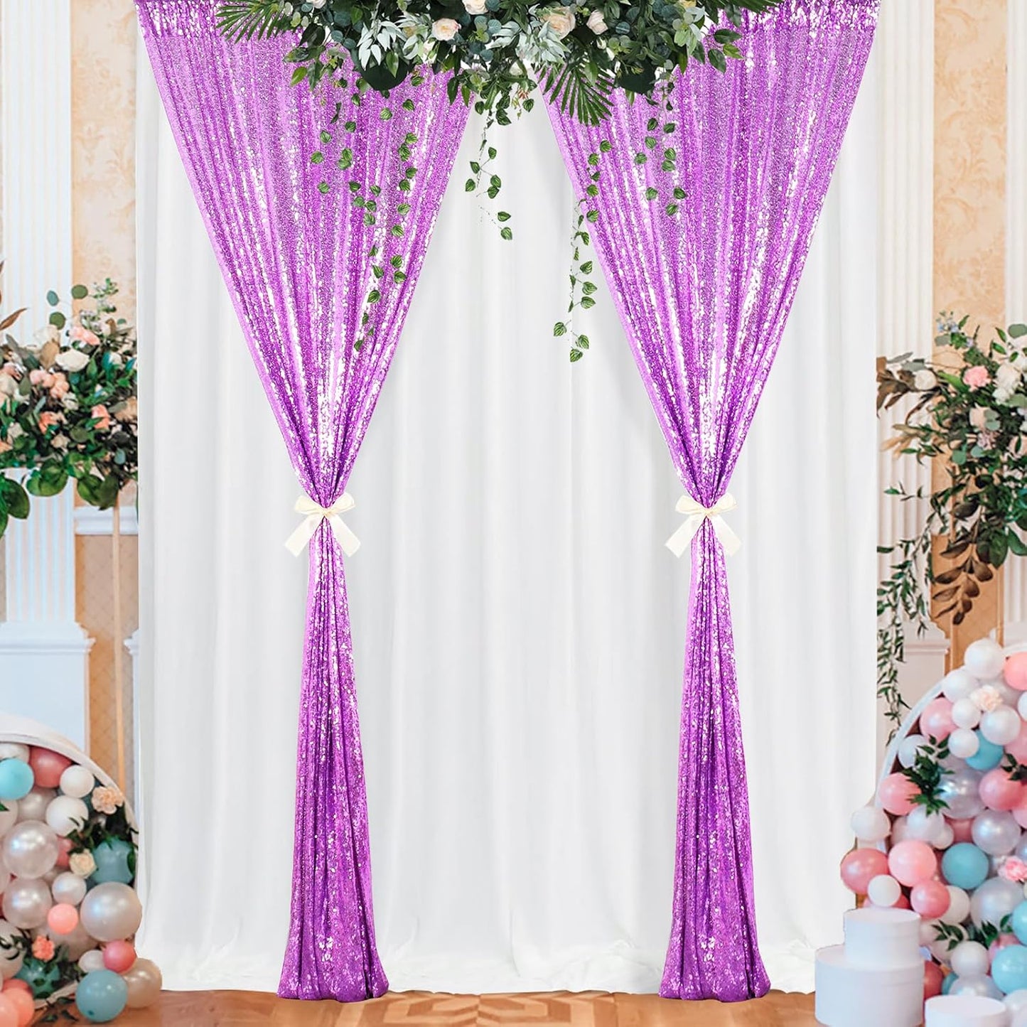 ShinyBeauty 16x10ft Sequin Backdrop Curtain - Lavender Sparkling Drapes for Weddings, Parties, Photo Booths Reusable Fabric
