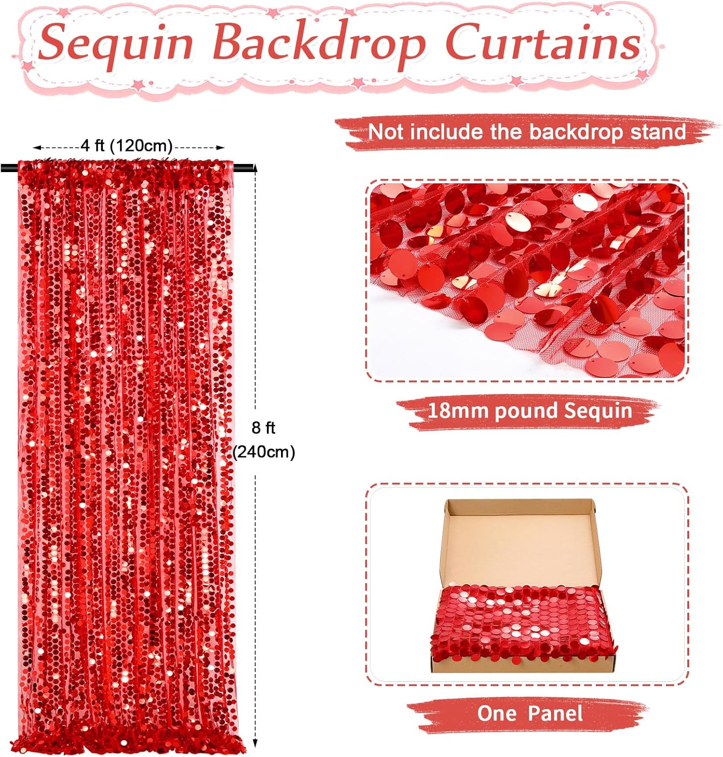 Red Big Payette Sequin Backdrop 4ftx8ft Glitter Drapes Panels Home Party Cake Table Background Curtains Decorations