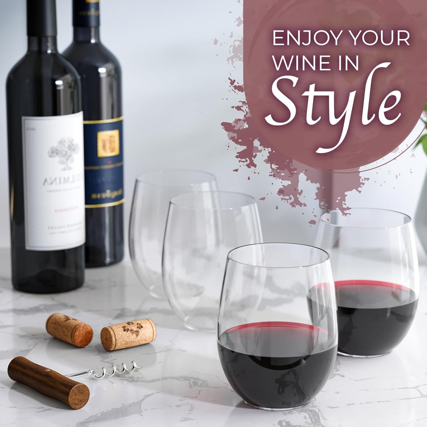 Exquisite 24 Pcs Unbreakable Stemless Plastic Wine Glasses Disposable Wine Glasses Stemless 12 Oz Clear Plastic Cocktail Cups Clear Party Cups Disposable Cocktail Glass Weddings & Events