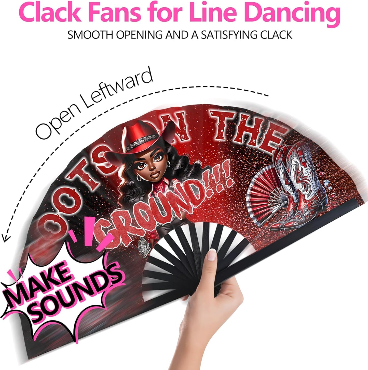 Boots On The Ground Hand Fan,Where Them Fans At Folding Fans,Clapping Clacking Fans For Line Dancing Unique Oriainal Pattern for Party Props Perfect Gifts for Line Dance Lover (Style 6)