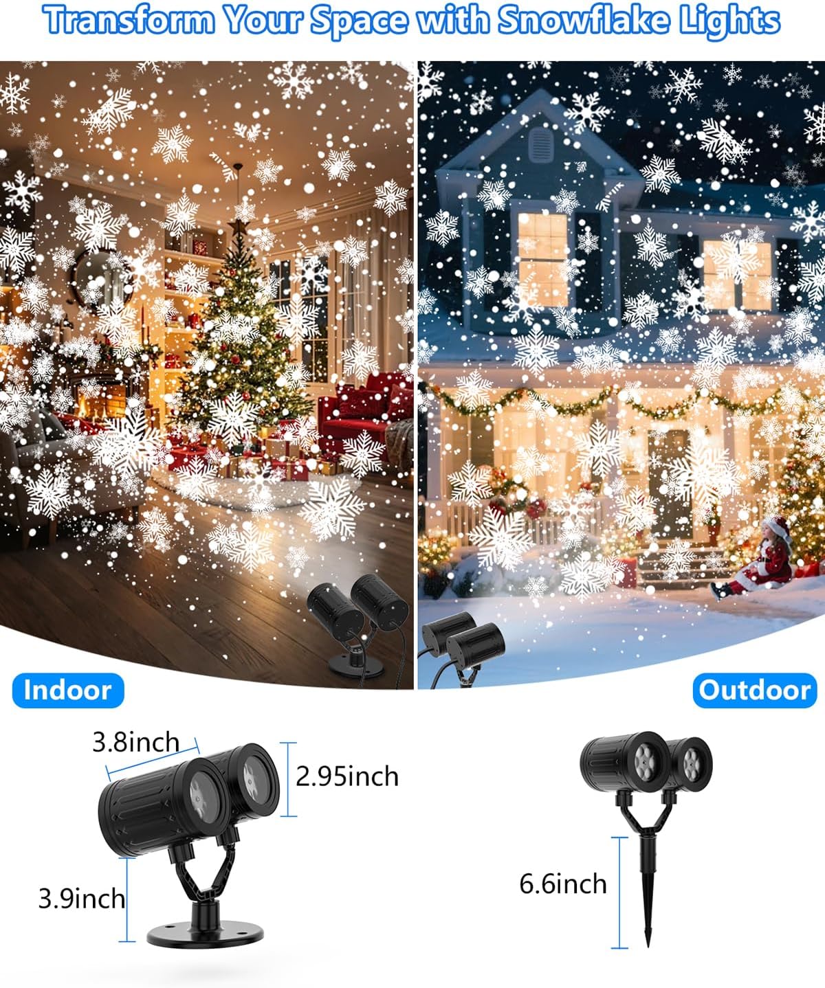 Christmas Projector Lights Outdoor, 2025 Upgraded Snowflake Double Head, 360° Rotating, IP65 Waterproof, Timer Function - Holiday, Party, Christmas Decorations & Gifts for Yard, Garden, Indoor