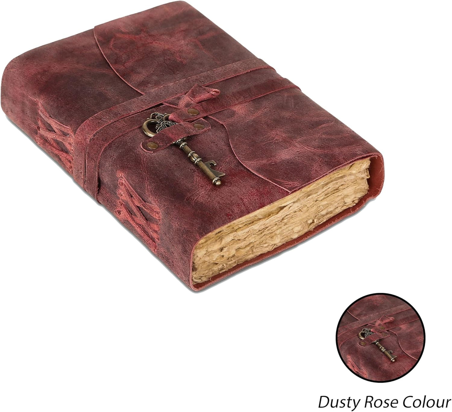 Leather Journal with Lined and Unlined Deckle Edge Paper 8x6 inch and Vintage Key | Handmade Writing Notebook Diary | Bound Daily Notepad for Men & Women Medium, Sketch/Writing pad for Artists