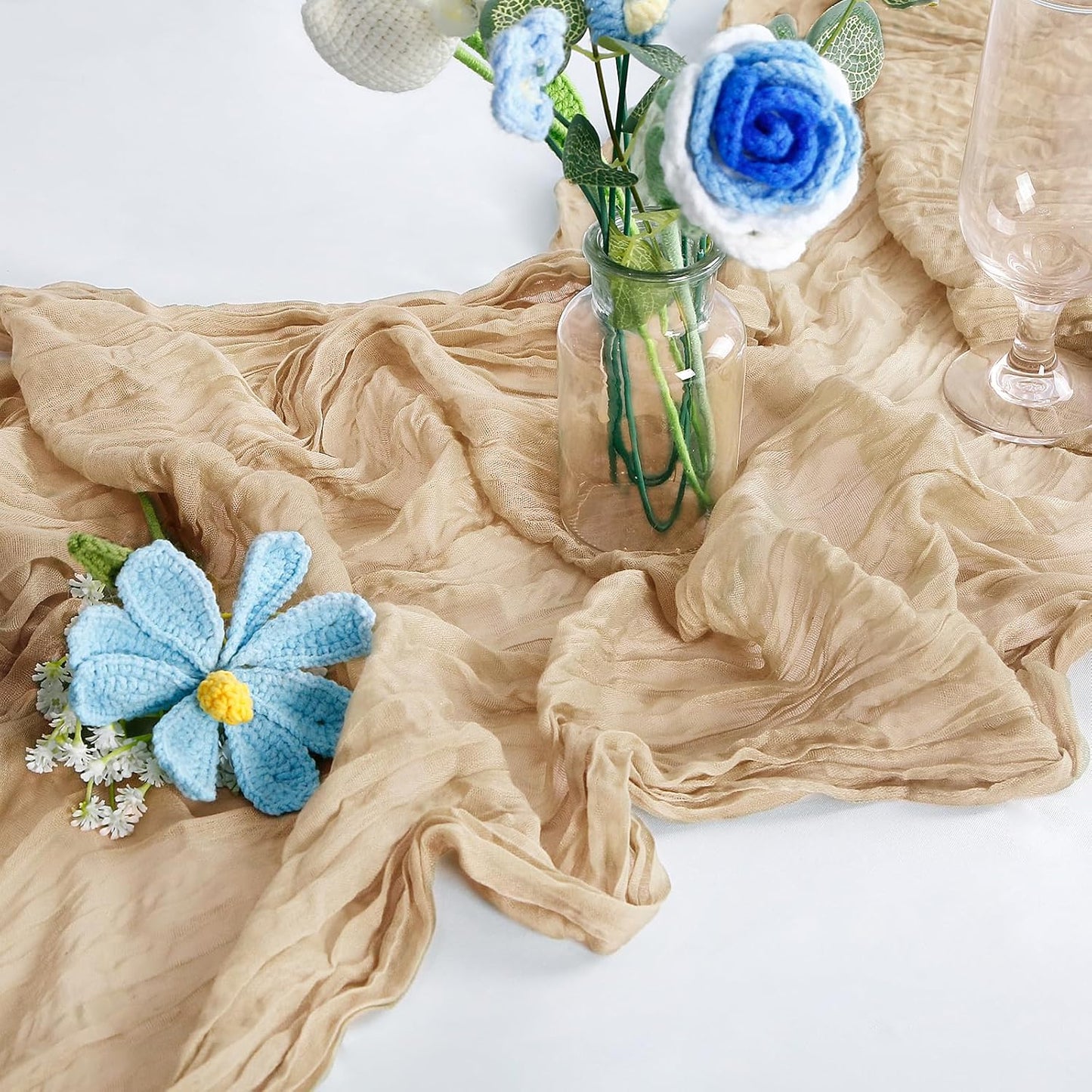 Cheesecloth Table Runner 10FT (35x120 Inch) - 10 Pack Nude Boho Gauze Fabric Cheese Cloth Table Runner Rustic Sheer Table Runners Cheesecloth for Wedding, Bridal Shower, Birthday Party Decor