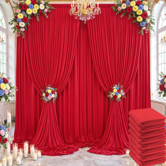 40×14ft Wrinkle Free Red Backdrop Curtain for Wedding Parties,8 Panels 5×14ft Height Soft Silky Polyester Backdrop Drapes Red Photo Back Ddrop Curtains for Event Photography Christmas Background Cloth