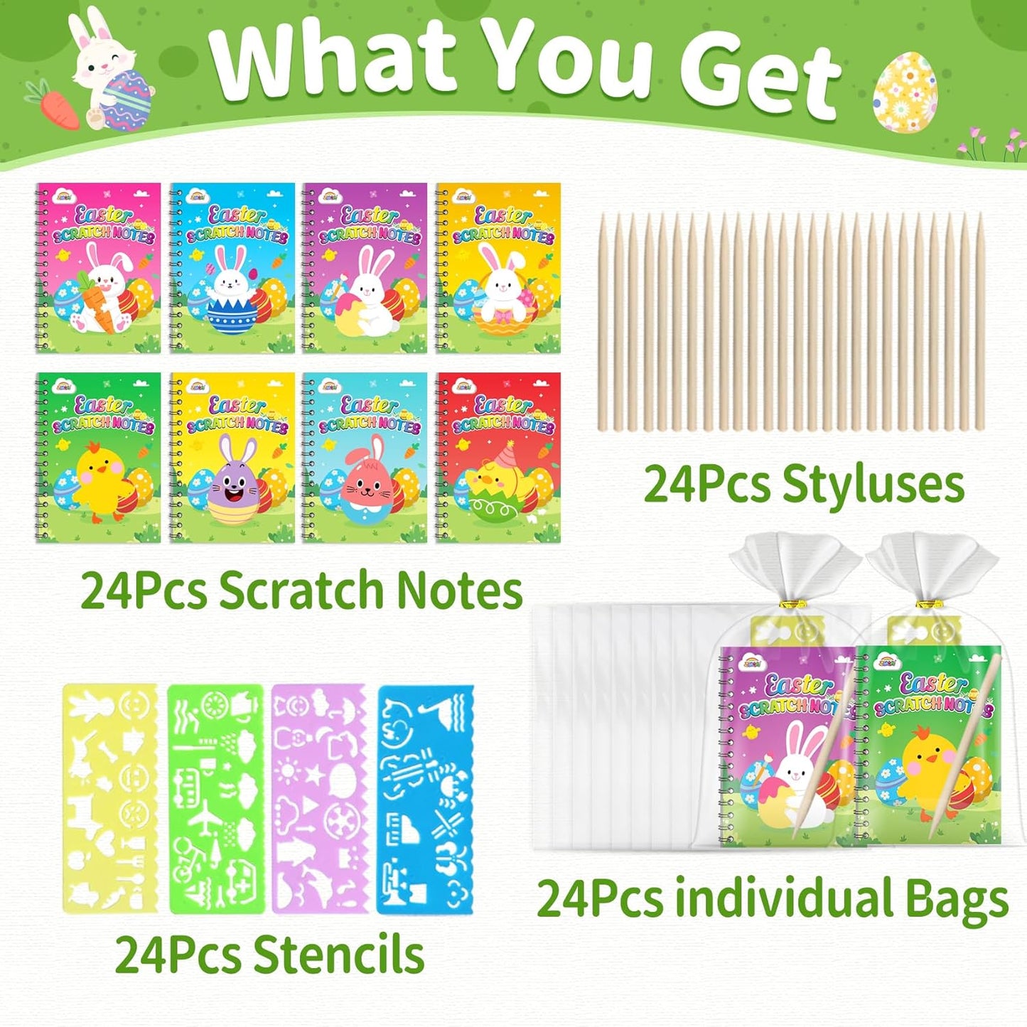 ZMLM Rainbow Scratch Party Favors Kids: Birthday Gifts Toy Bulk Scratch Art Notebook 24 Pack Birthday Goodie Bags Stuffers Girls Boys Art Craft Pad Classroom Prizes School Teacher Supplies (Easter)