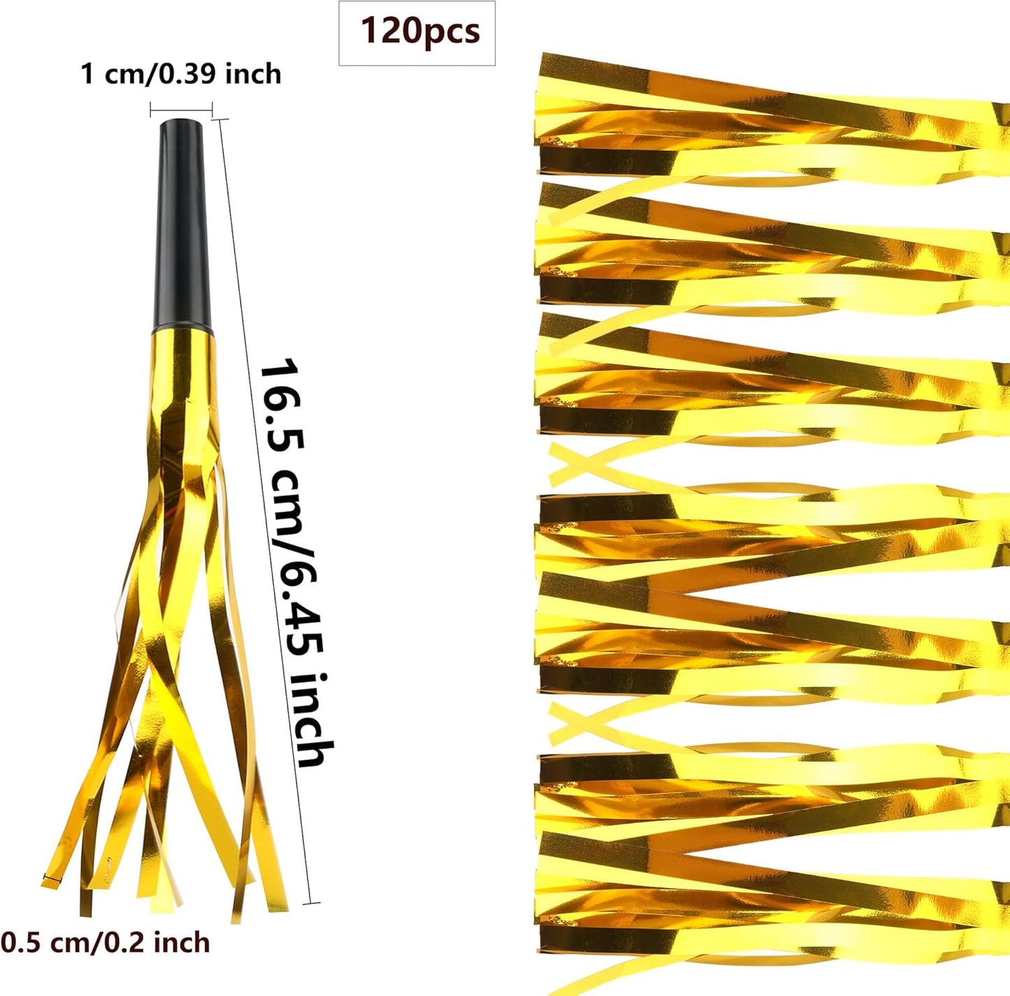 120 Pcs Glitter Bomb Noise Maker Gold Metallic Fringed Squawker Blowouts Silver Musical Blower Whistle for Birthday New Years Party Supplies Sporting Events Graduation (Gold)