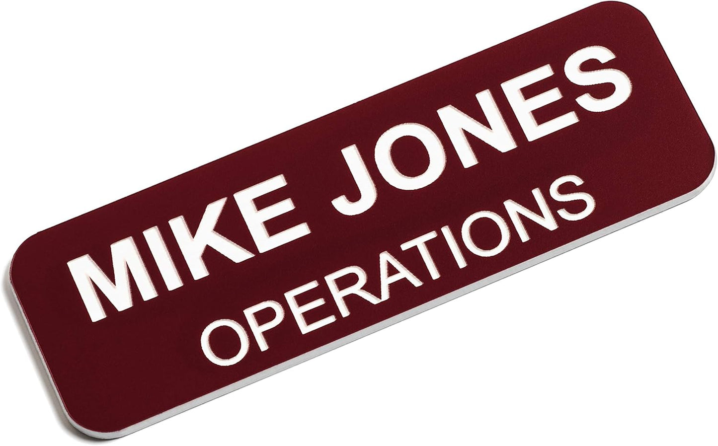Custom Engraved Name Tag Badges – Personalized Identification with Pin or Magnetic Backing, 1 Inch x 3 Inches, Claret/White