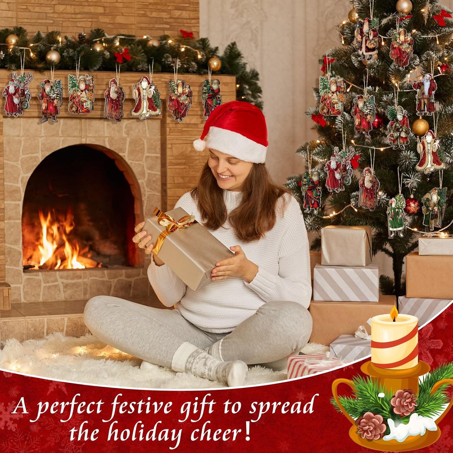 Suzile 36 Pcs Christmas Wooden Ornaments Vintage Christmas Tree Decorations Santa Claus Ornaments for Tree Wreaths Xmas Hanging Wood Cutouts Decor for Farmhouse Home Winter Holiday Party Favors