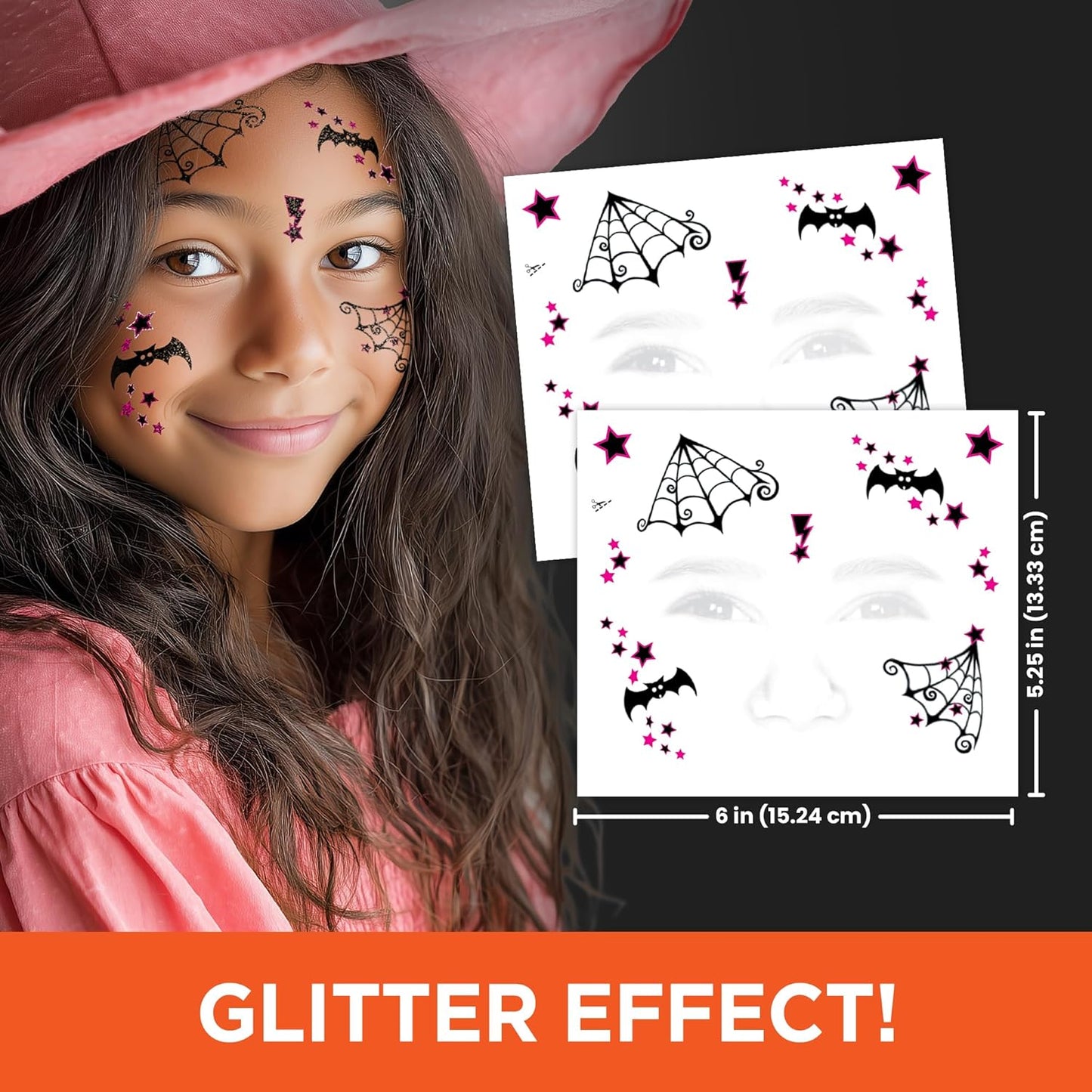 Halloween Witch Costume Temporary Tattoos – Magical Tattoo Kit for Kids, Includes Hats, Brooms, Cats & Stars, Non-Toxic, Easy to Apply, Perfect Costume Accessory or Party Favor