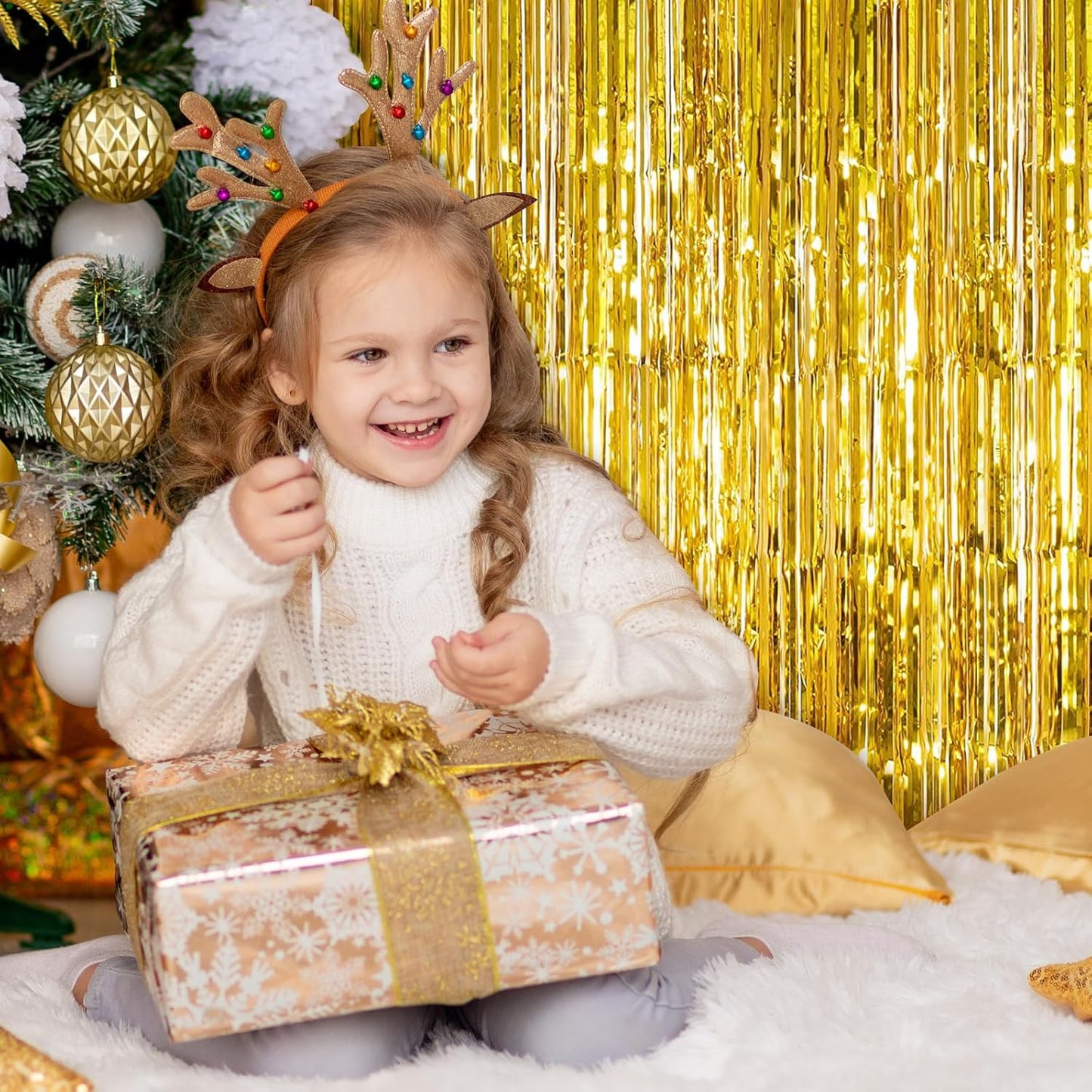 10 Pack Gold Foil Curtain Backdrop 3.2ft x 9.8ft Metallic Tinsel Foil Fringe Curtains Streamer Photo Booth Backdrop for Birthday Party Engagement Bachelorette Party Decorations (Gold)